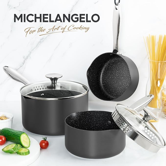 MICHELANGELO Hard Anodized Saucepan Set - Image 7
