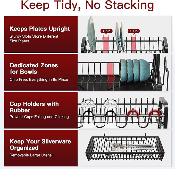 2 Tier Black Dish Drainer Drying Rack - Image 7