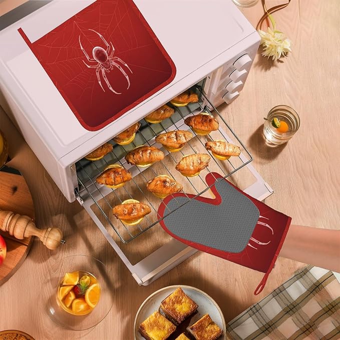 Halloween Spider Web Oven Mitts and Pot Holders Sets Silicone Heat Resistant - Image 5