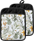 Sage Green Leaf Floral Pot Holders by Unknown