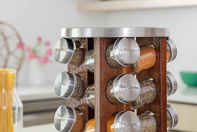 Orii 20 Jar Rotating Dark Acacia Wood Spice Rack - Image 6