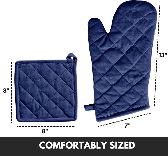 Oven Mitt & Pot Holder 100% Cotton Set of Heat Resistant Oven Gloves & Hot Pads - Image 2