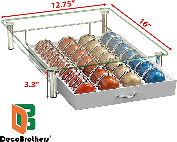 DecoBrothers Crystal Tempered Glass Vertuo Pod Holder Drawer, 28 Large or 56 - Image 3