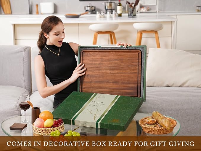 AZRHOM XL Large Walnut Wood Cutting Board - Image 3