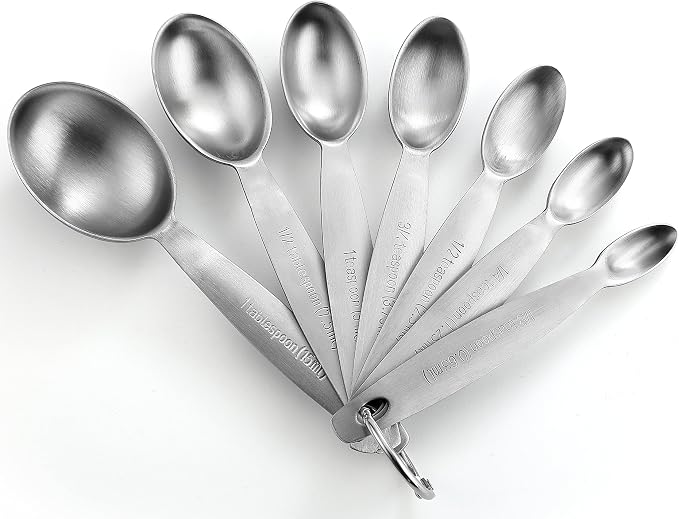 Spring Chef Stainless Steel Measuring Spoons Set of 7, Oval Metal Teaspoon & by SpringChef