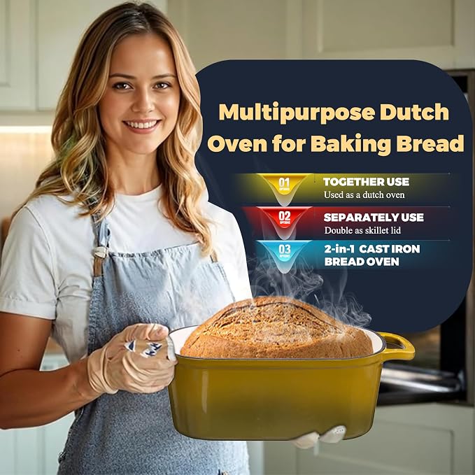 4.6 Quart Dutch Oven for Bread Baking, Combo Oval Enameled Cast Iron Bread Pan - Image 8