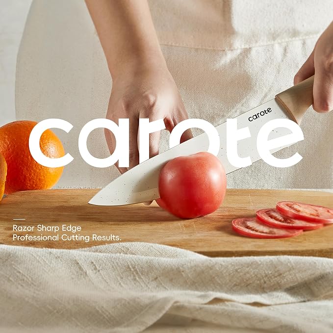 CAROTE 12PCS Knife set with Blade Guards, Granite Nonstick Ceramic Coating - Image 3