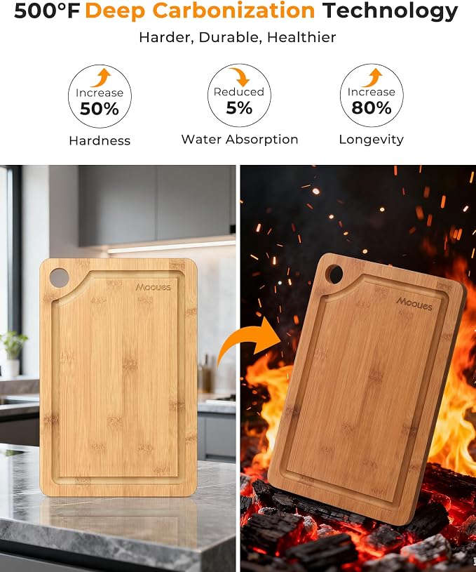 Bamboo Cutting Board for Kitchen, Knife-Friendly Wooden Cutting Boards Set - Image 2