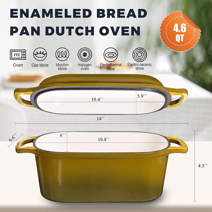 4.6 Quart Dutch Oven for Bread Baking, Combo Oval Enameled Cast Iron Bread Pan - Image 2