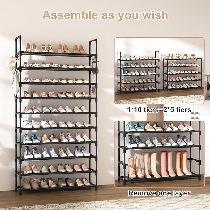 VTRIN 10 Tier Shoe Rack Tall Large Capacity Wide Shoe Organizer - Image 5