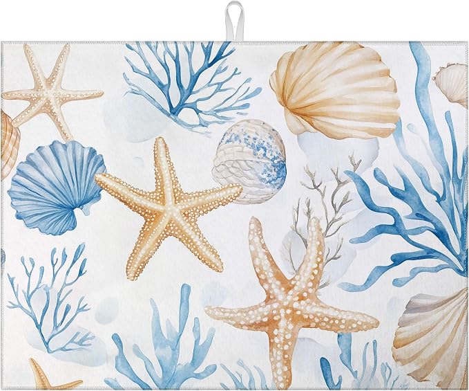 Beach Seashell Starfish Dish Drying Mat by MOUNTANLLY