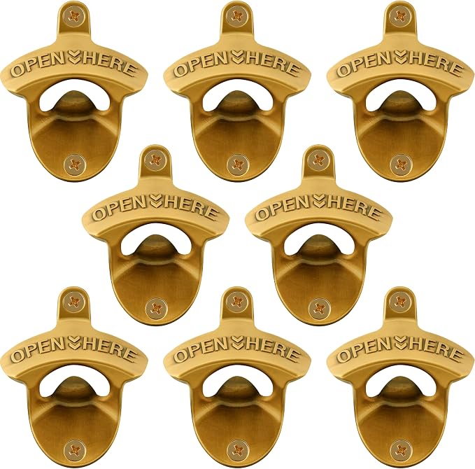 8 Packs Bulk Beer Opener Wall Mounted Vintage Gold Bottle Cap Opener by Wallmountedbottleopener