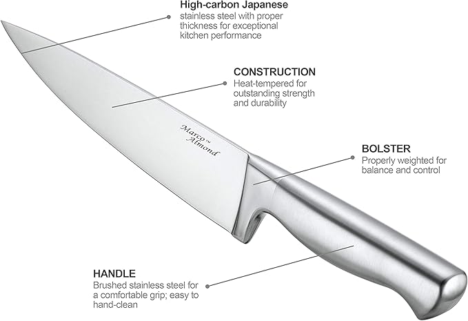 Marco Almond® Knife Set with Block KYA28, 14 Pieces Stainless Steel Chef - Image 7