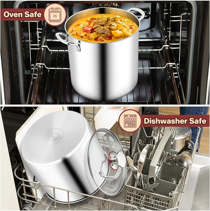 TeamFar 12 Quart Stock Pot, Stainless Steel Tri-ply Stockpot Large Pasta Soup - Image 6