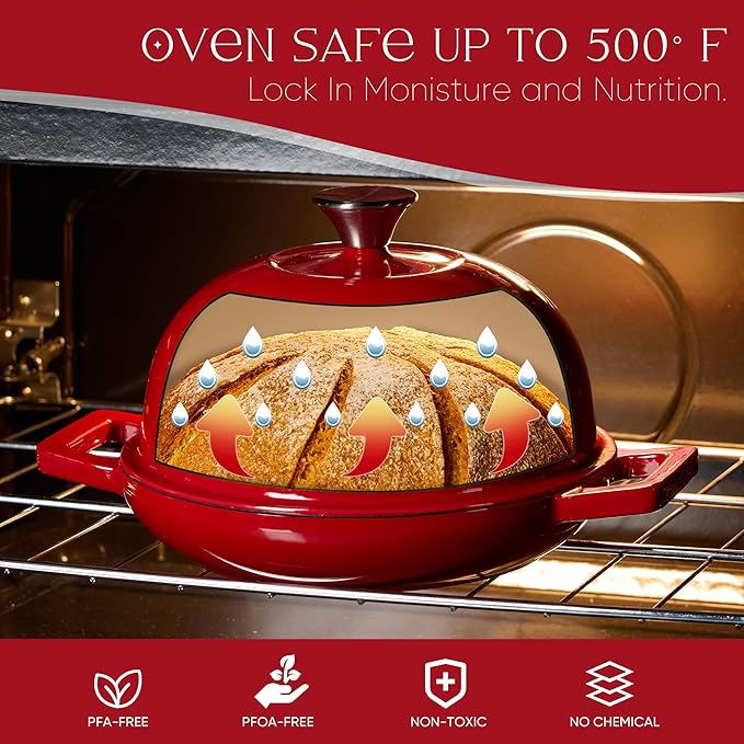 CAROTE Enameled Cast Iron Bread Dutch Oven, Round Bread Oven Pot - Image 3