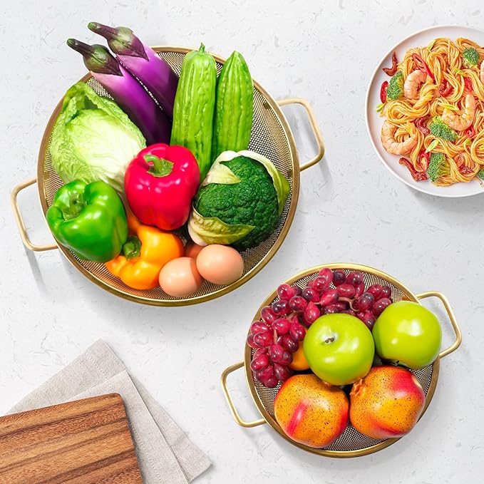 2PCS Gold Strainer for Kitchen, 3QT and 5QT, Stainless Steel Colander - Image 2