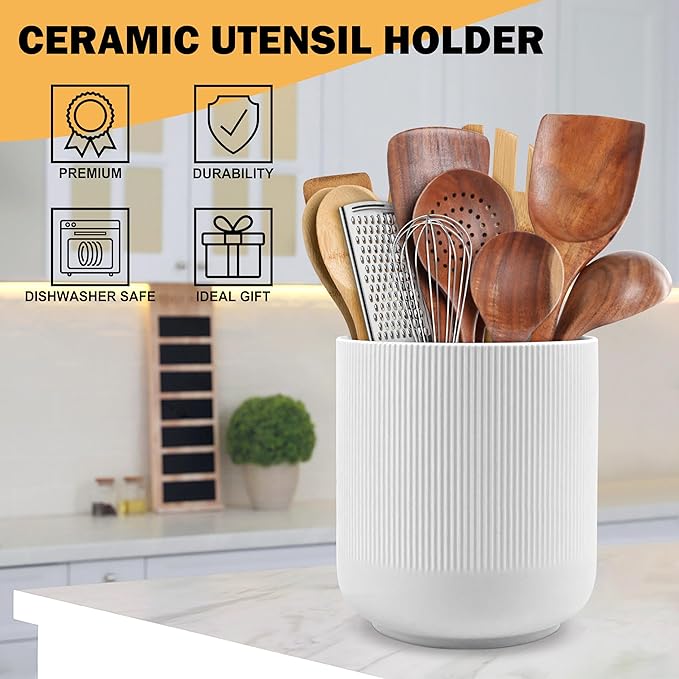 RedCall Kitchen Utensils Holder Large, Ceramic Utensil Organizer - Image 2
