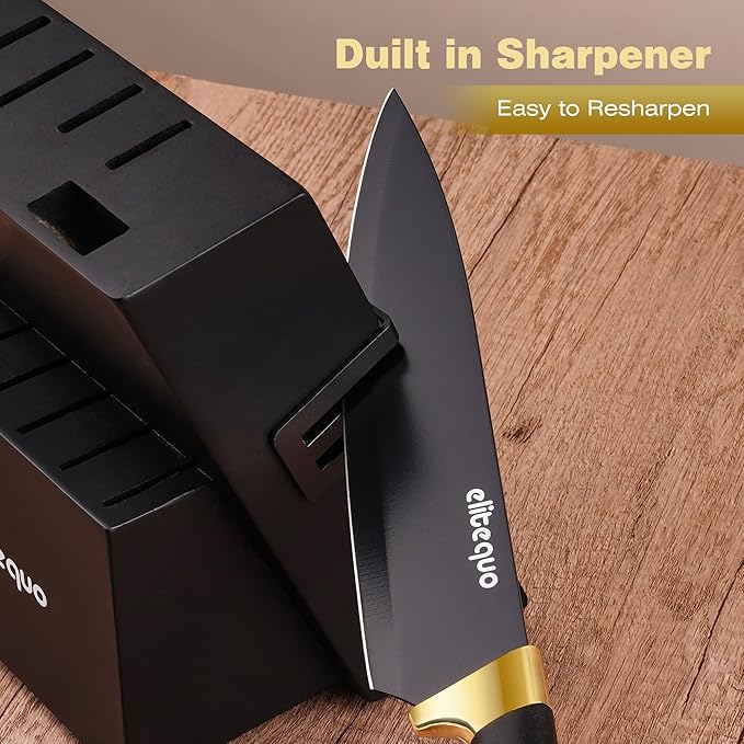 Knife Set With Block, Dishwasher Safe Kitchen Knife Set With Built-In Sharpener - Image 4