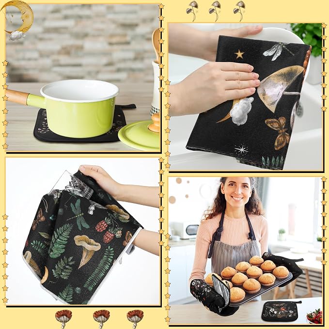 Fourluoo 10 Pcs Kitchen Dish Towels Rugs Oven Mitts and Pot Holders Set - Image 6