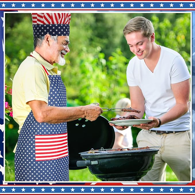 SATINIOR USA 4th of July Flag Kitchen Chef Hat Adjustable Apron 250th - Image 6