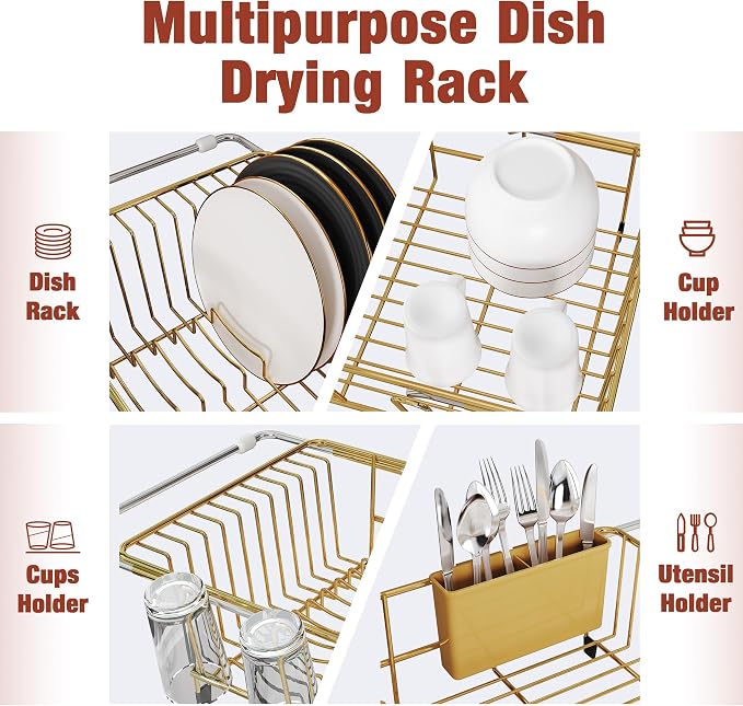 JASIWAY Gold in Sink Dish Drying Rack, Expandable Stainless Steel Small Dish - Image 6