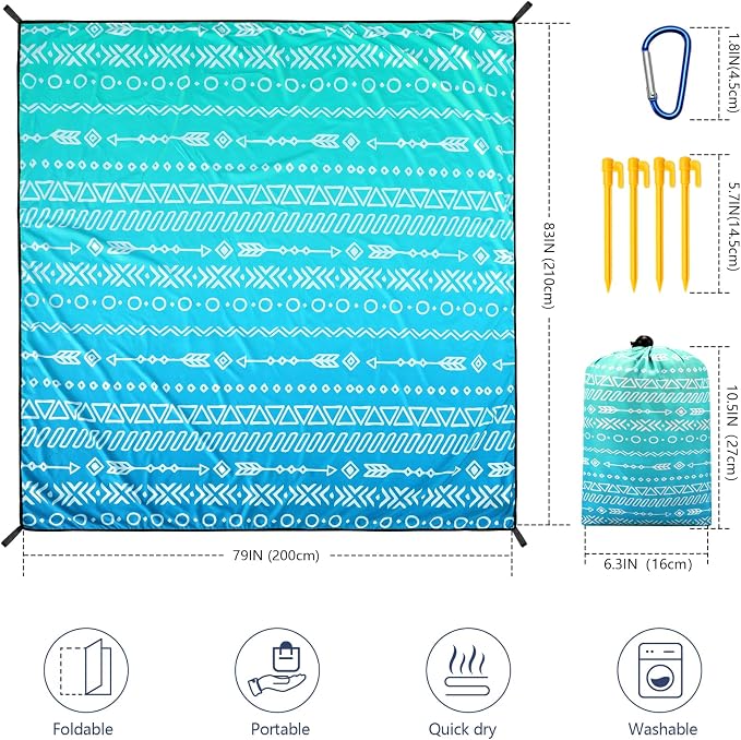 WIWIGO Beach Blanket Waterproof Sandproof Beach Mat 79" X 83"/10'x9'for 2-8 - Image 2