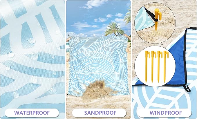 WIWIGO Beach Blanket Waterproof Sandproof Beach Mat 79" X 83"/10'x9'for 2-8 - Image 4