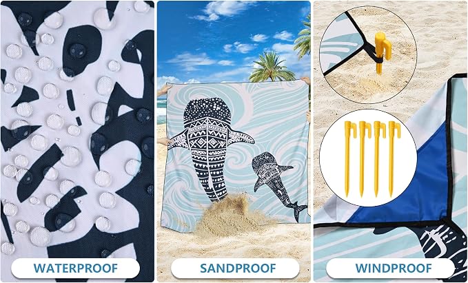 HIHOHO Beach Blanket Waterproof Sandproof Extra Large Beach Mat 79" X - Image 3