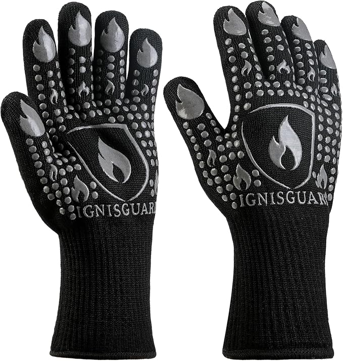 BBQ & Grill Gloves, Oven Gloves, 1472°F Silicone Oven Mitts Heat Resistant by IGNISGUARD
