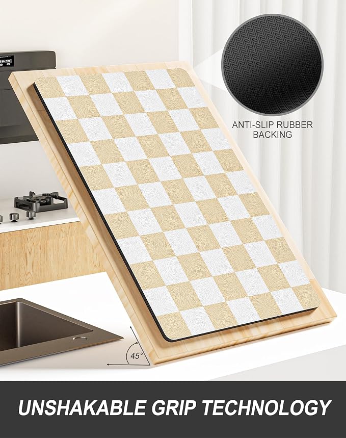 Rnivvi Dish Drying Mat for Kitchen Counter, XL 15 x 24" Cute Checkered - Image 5