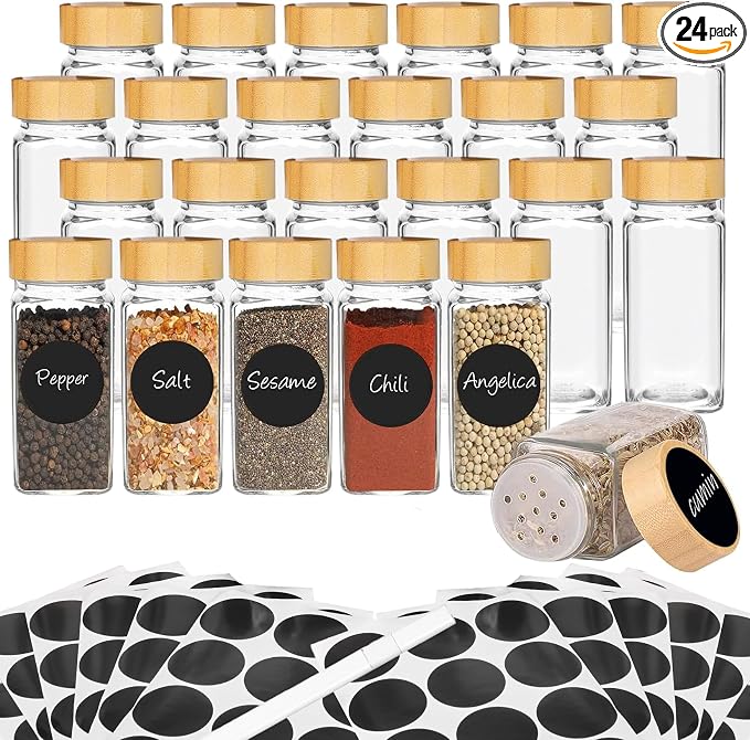 24Pcs Spice Jars with Label, 4oz Empty Square Seasoning Containers, Spice Jars by DIDITIME