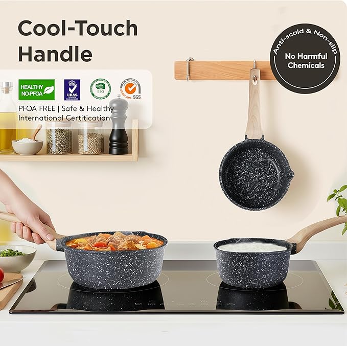 Sauce Pan with Lid, Non stick Small Cooking Pot 1.5Qt, Lightweight Non Stick - Image 4