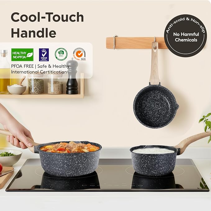 Sauce Pan Set with Lids, Nonstick Small Cooking Pots 1.5Qt&3Qt, Lightweight Non - Image 4