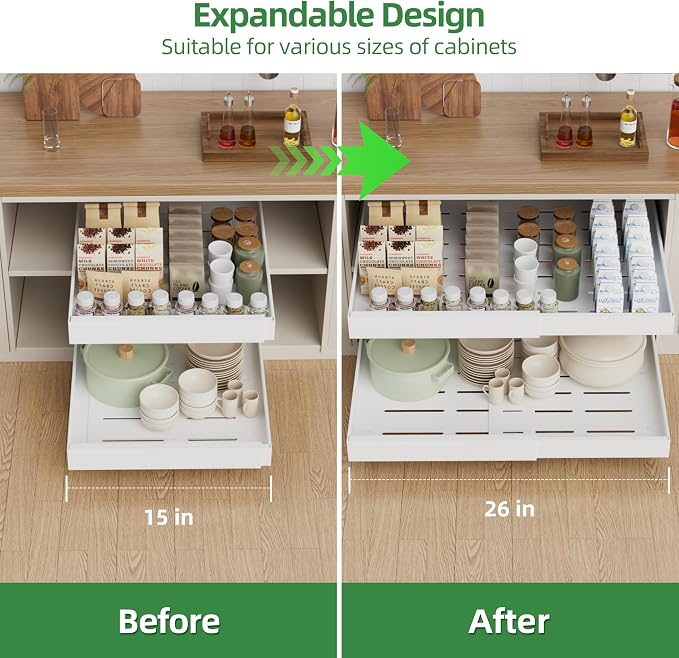 PAKETA 4 Pack Expandable Pull Out Cabinet Organizer, Upgrade 3 Slide Rails - Image 3