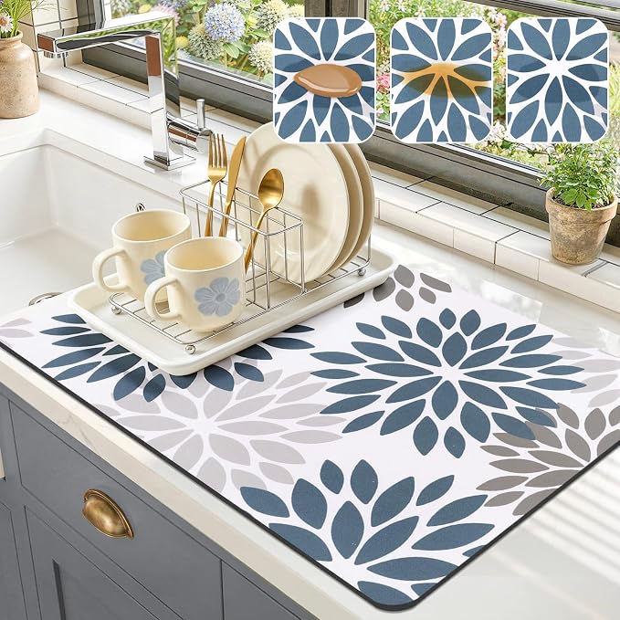 Findosom Floral Dish Drying Mat, Cuttable Drying Mat by Findosom