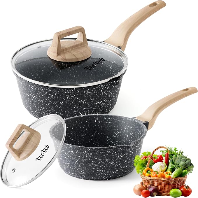 Sauce Pan Set with Lids, Nonstick Small Cooking Pots 1.5Qt&3Qt, Lightweight Non by VocVoi