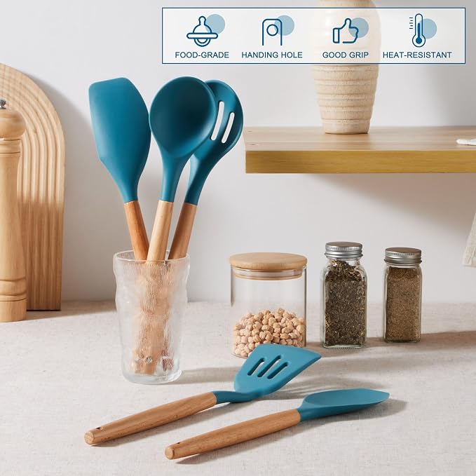 E-far Blue Silicone Cooking Utensils Set, 10-Piece Kitchen Utensils Set - Image 5