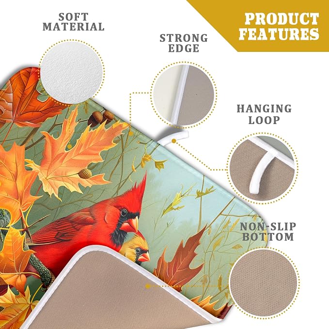 Giwawa Fall Birds Dish Drying Mat 16x18 Inch Autumn Maple Leaf Tree Dish - Image 4