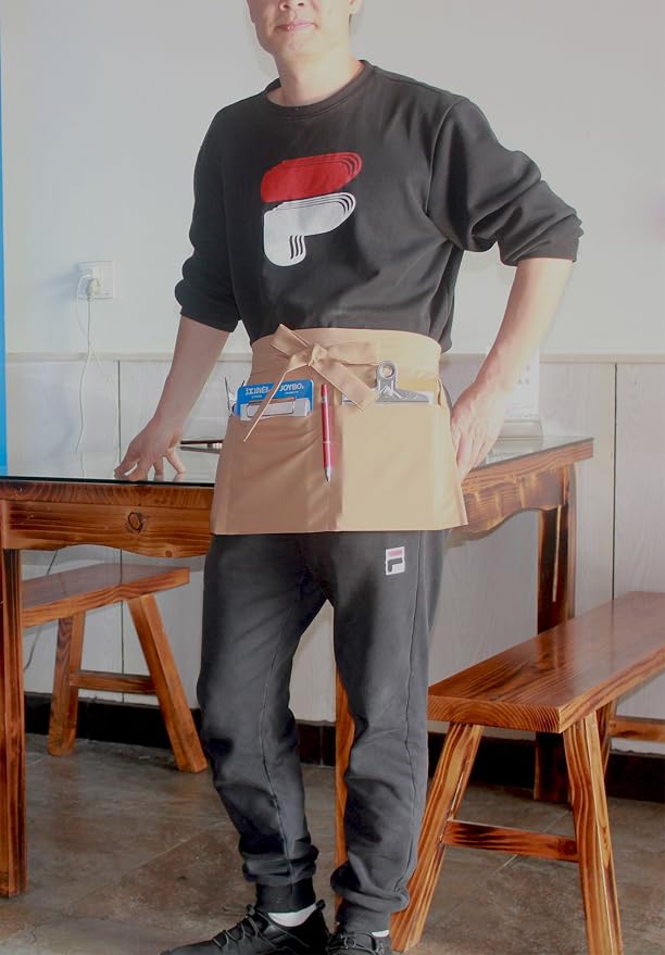 Resist water 3 big Pockets Waist Server Apron Kitchen Restaurant Unisex Half - Image 4