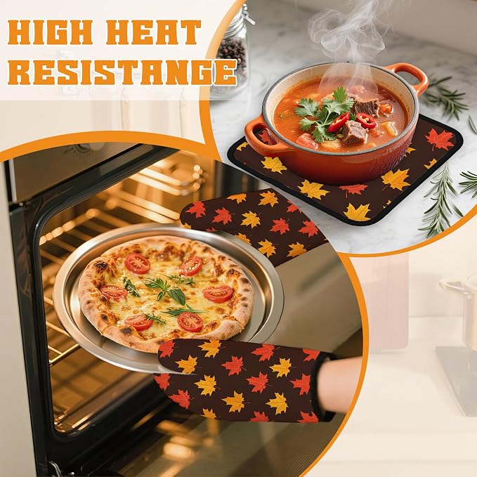 Maple Leaf Oven Mitts and Pot Holders Set, Autumn Kitchen Decor Heat Resistant - Image 6