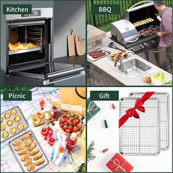 Half Sheet Pans with Rack Set, CEKEE Stainless Half Size Large Baking Sheets - Image 7