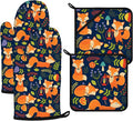 Cute Fox Oven Mitts and Pot Holders Sets 4Pcs, Extra Long Oven Gloves Potholder by VisittheDuibelproduct