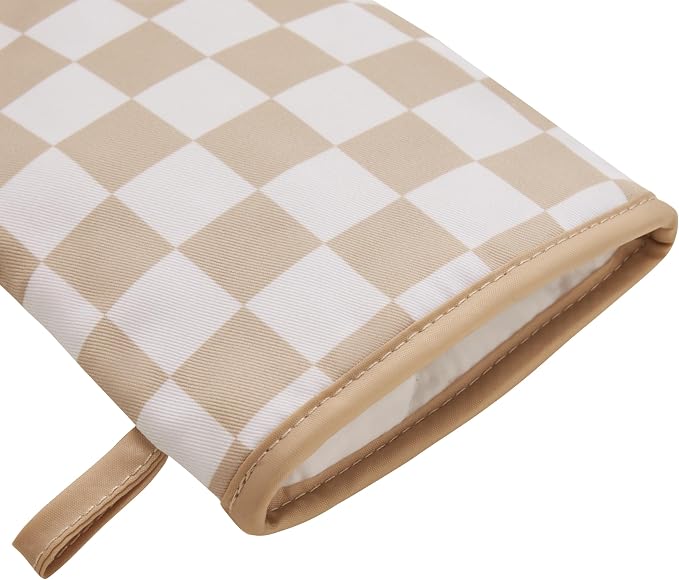 Ohocut Beige Checkered Mini Oven Mitts Heat Resistant, Vintage Retro - Image 7
