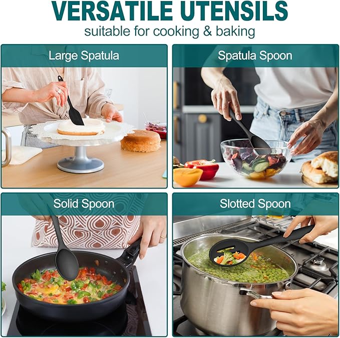 TeamFar Silicone Cooking Utensil Set of 7, Healthy & One-Piece, Anti-Heat & - Image 6