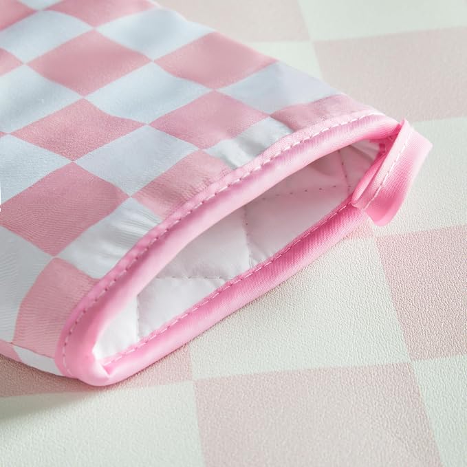 Ohocut Pink Checkered Oven Mitts Heat Resistant, Vintage Retro Checkerboard - Image 7