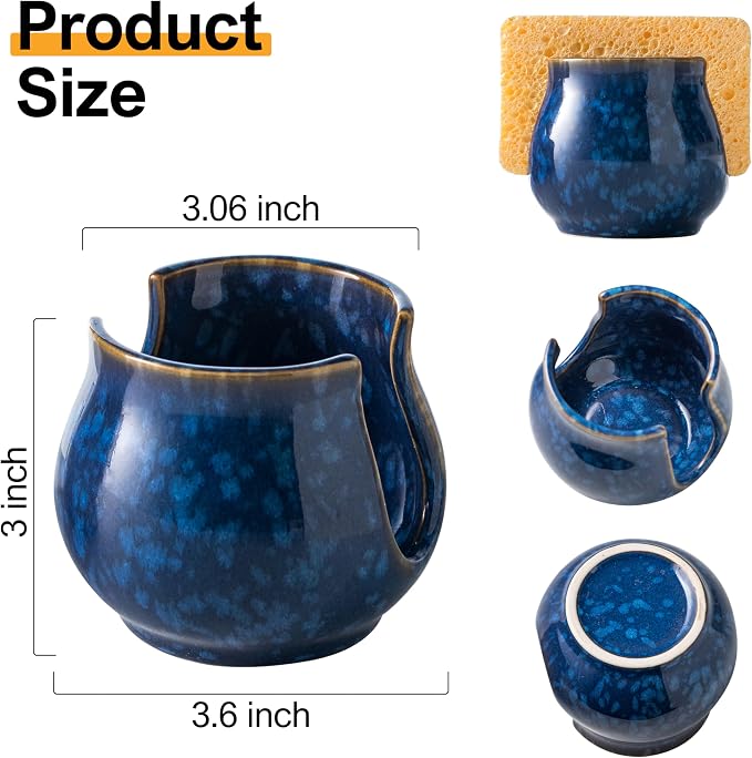 Zoeeker Ceramic Sponge Holder, Kitchen Sink Scrubby Caddy Organizer Dish Sponge - Image 4