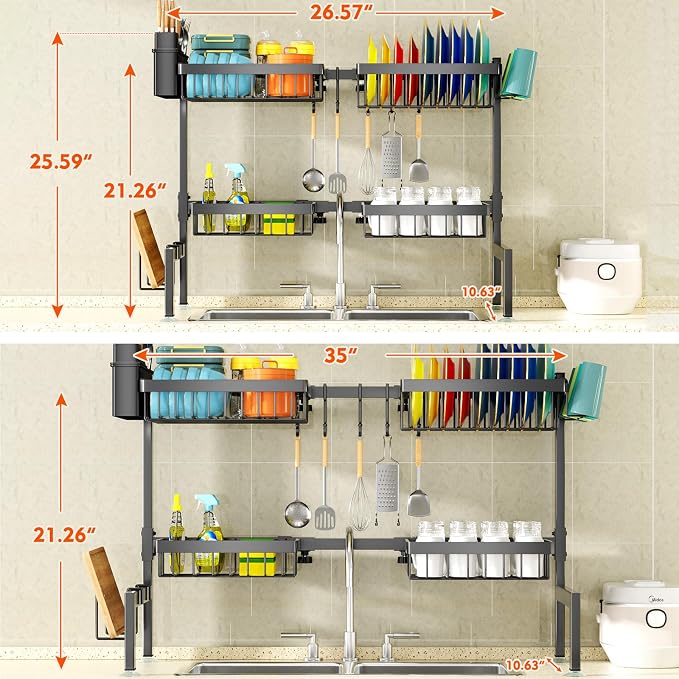 YKLSLH 4 Baskets Over The Sink Dish Drying Rack, Extendable Large Capacity Sink - Image 4