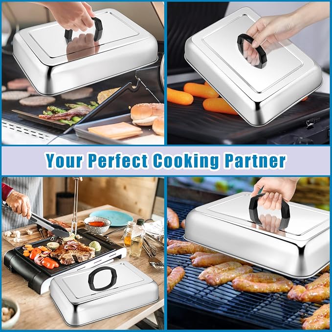 2PCS Rectangular Basting Cover, HaSteeL Stainless Steel Cheese Melting Dome - Image 6