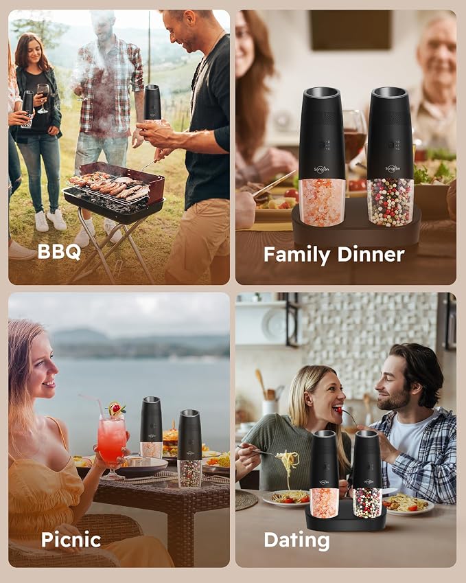 Sangcon 2-Speed Gravity Electric Salt and Pepper Grinder Set RECHARGEABLE - Image 8