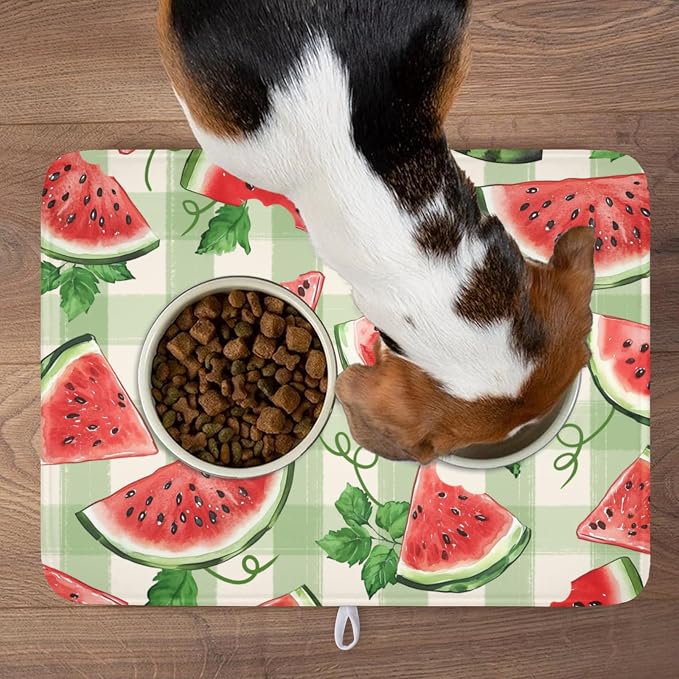 Summer Dish Drying Mat for Kitchen Counter Watercolor Watermelon Green Buffalo - Image 9